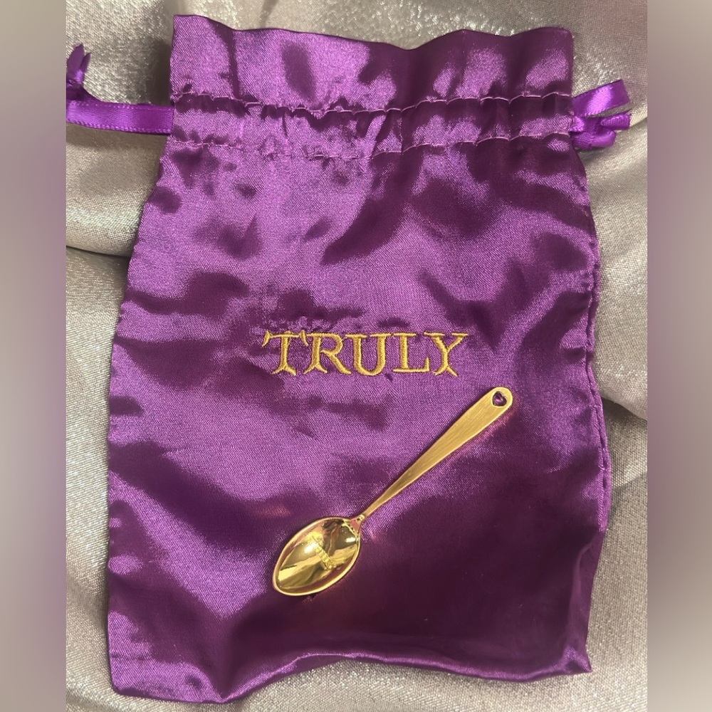 TRULY Purple Satin Pouch with TRULY Beauty Mini Gold Spoon